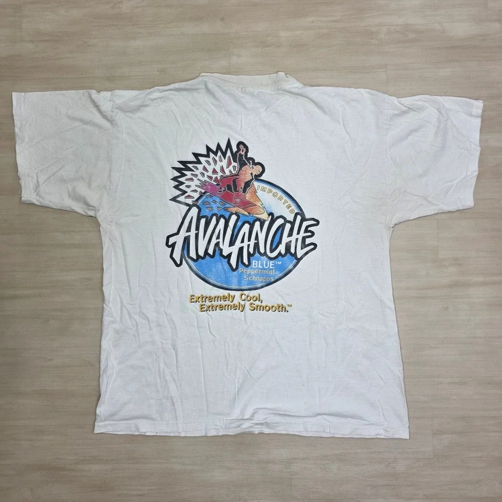 Vintage Avalanche Blue‎ Peppermint Schnapps Shirt Murina XL White Single Stitch